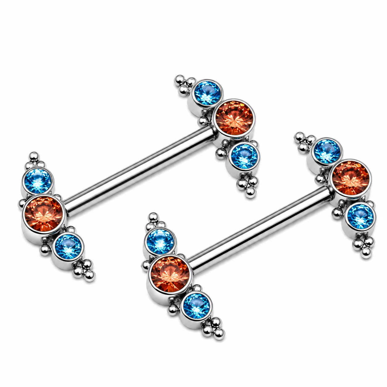 Orange and Teal CZ Beaded Nipple Cluster 14g, 12g