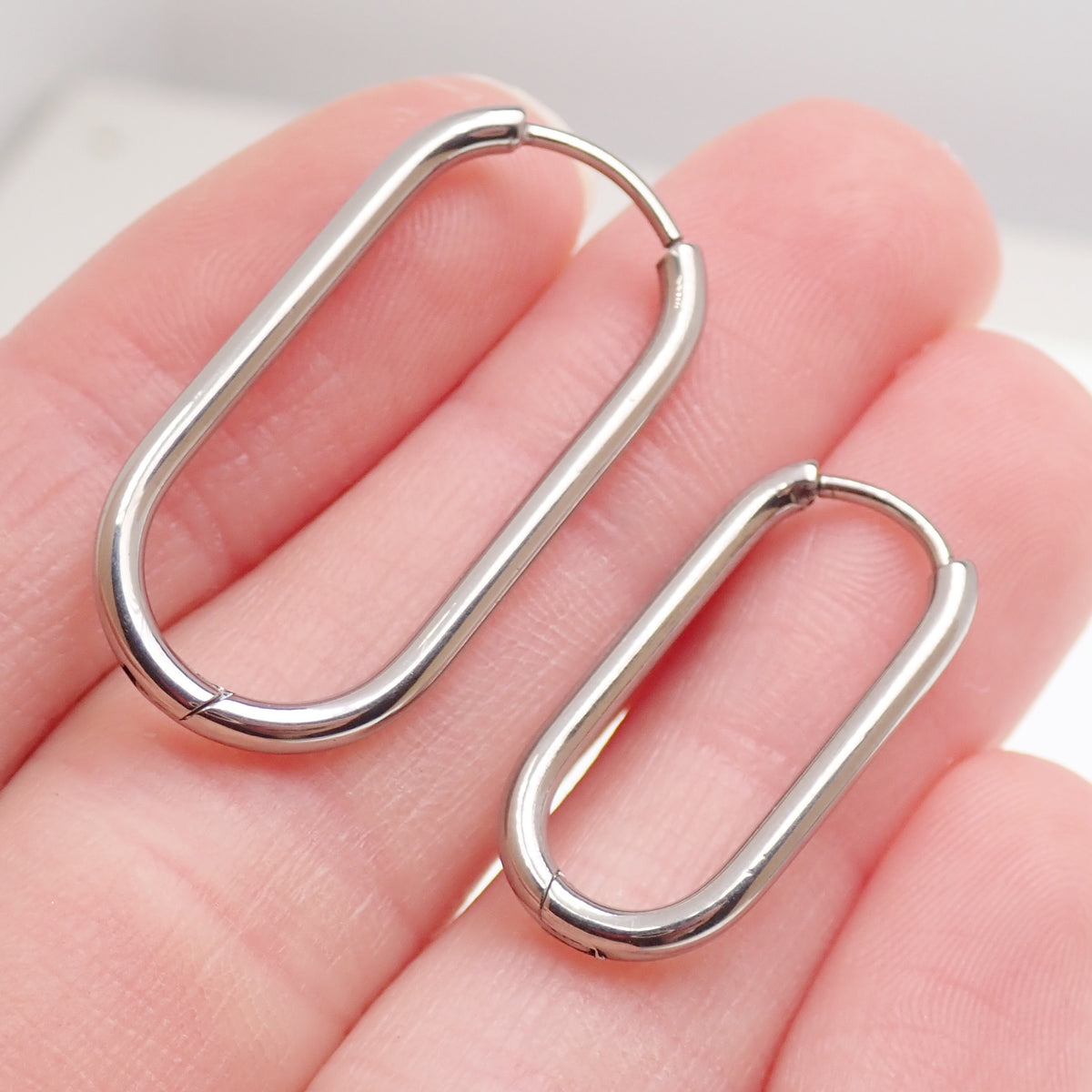 Implant Titanium Oval Hoop Earrings- 20g, 8mm or 10mm- Sold in Pairs