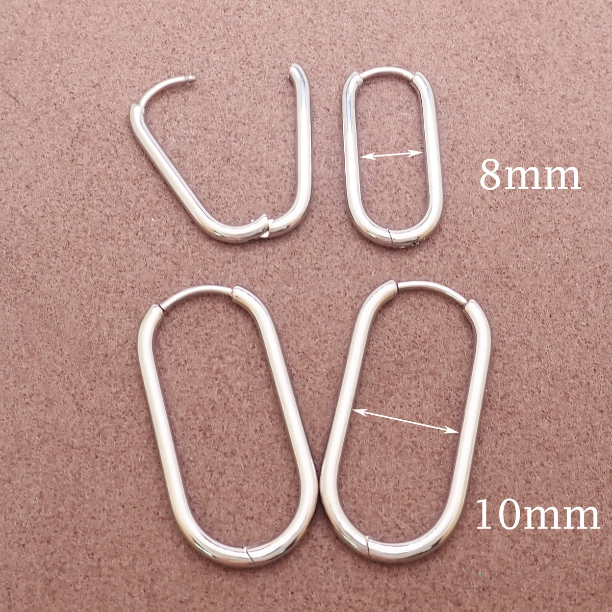 Implant Titanium Oval Hoop Earrings- 20g, 8mm or 10mm- Sold in Pairs
