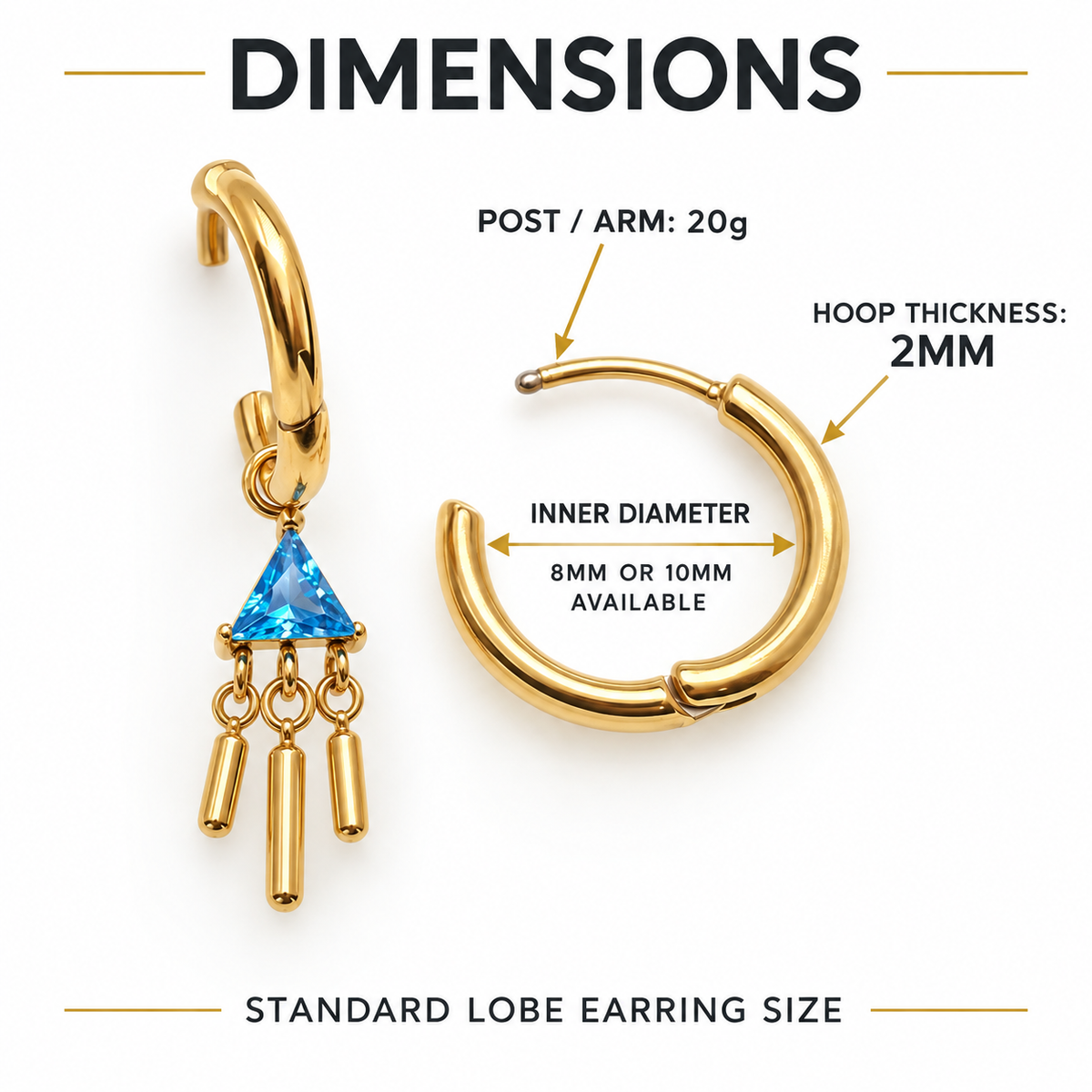 Implant Titanium 18k PVD Gold Hoop Earrings 20g (pair)