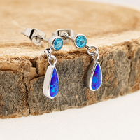 Implant grade Titanium Sleepy Lavender Opal/ Aqua CZ- Pair 20g Earrings