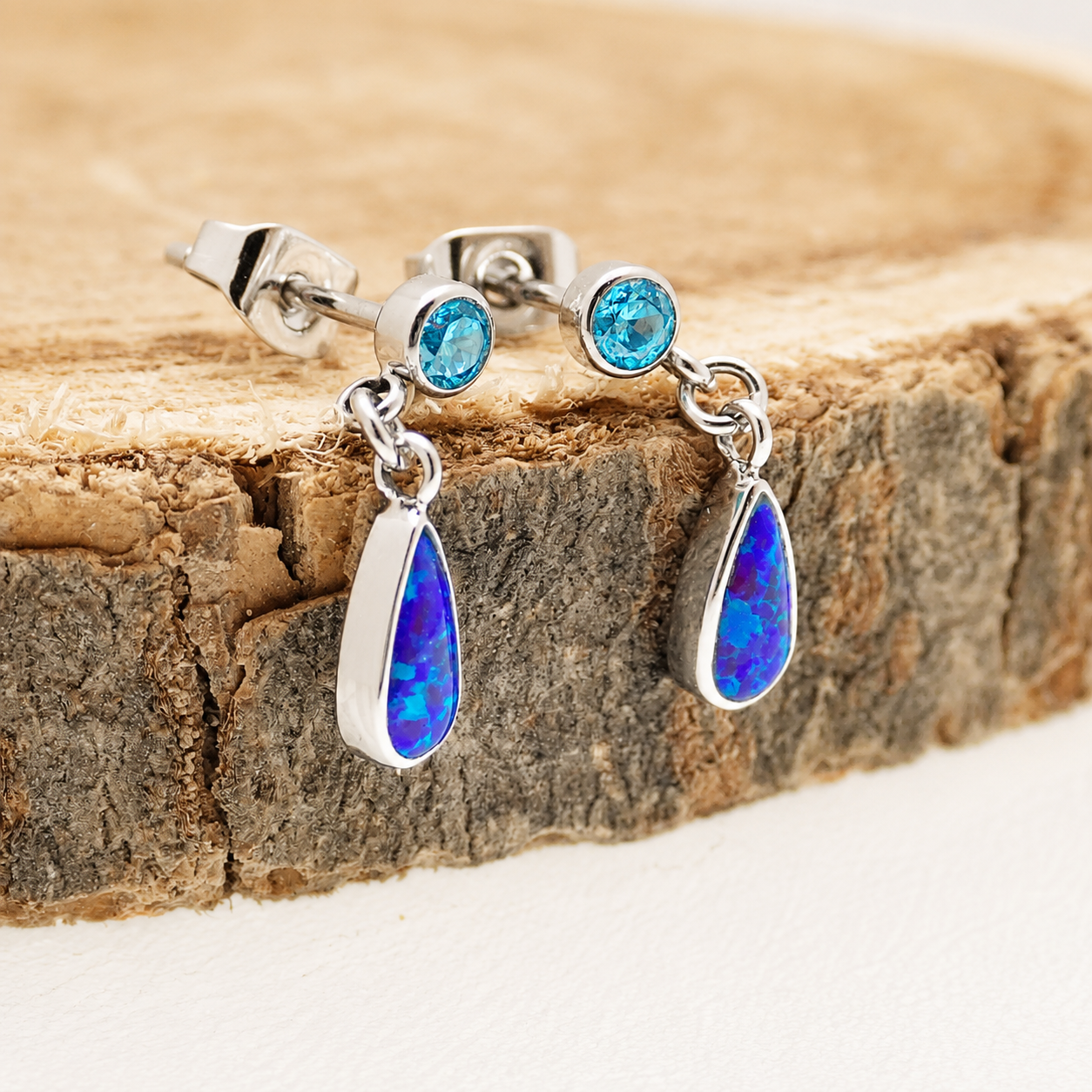 Implant grade Titanium Sleepy Lavender Opal/ Aqua CZ- Pair 20g Earrings