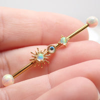 Gold 14g implant titanium Opal Sunburst Industrial ear piercing