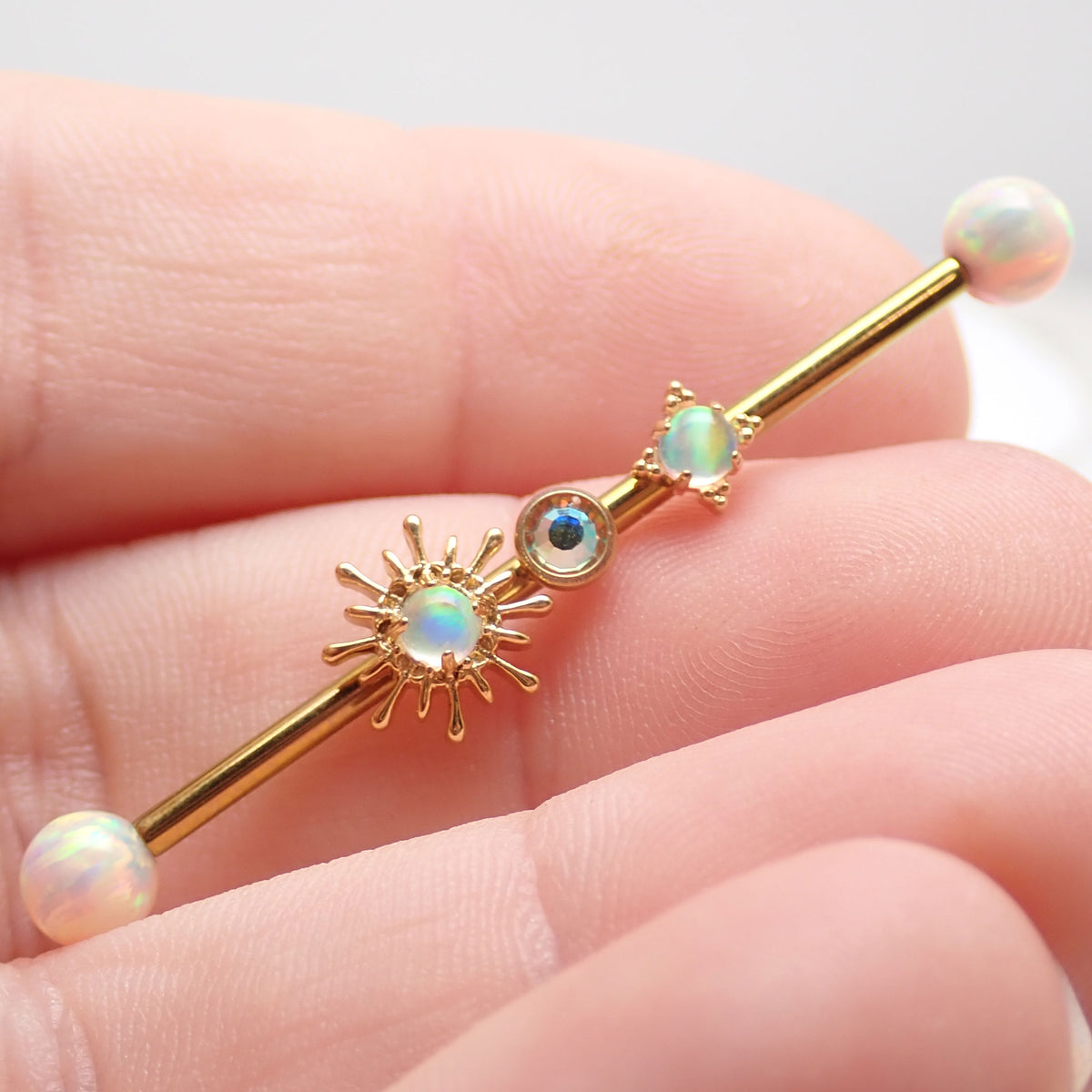 Gold 14g implant titanium Opal Sunburst Industrial ear piercing
