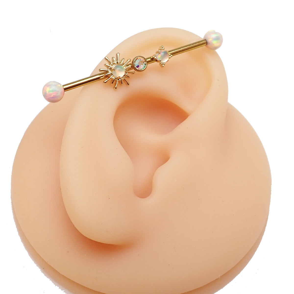 Gold 14g implant titanium Opal Sunburst Industrial ear piercing