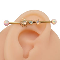 Gold 14g implant titanium Opal Sunburst Industrial ear piercing