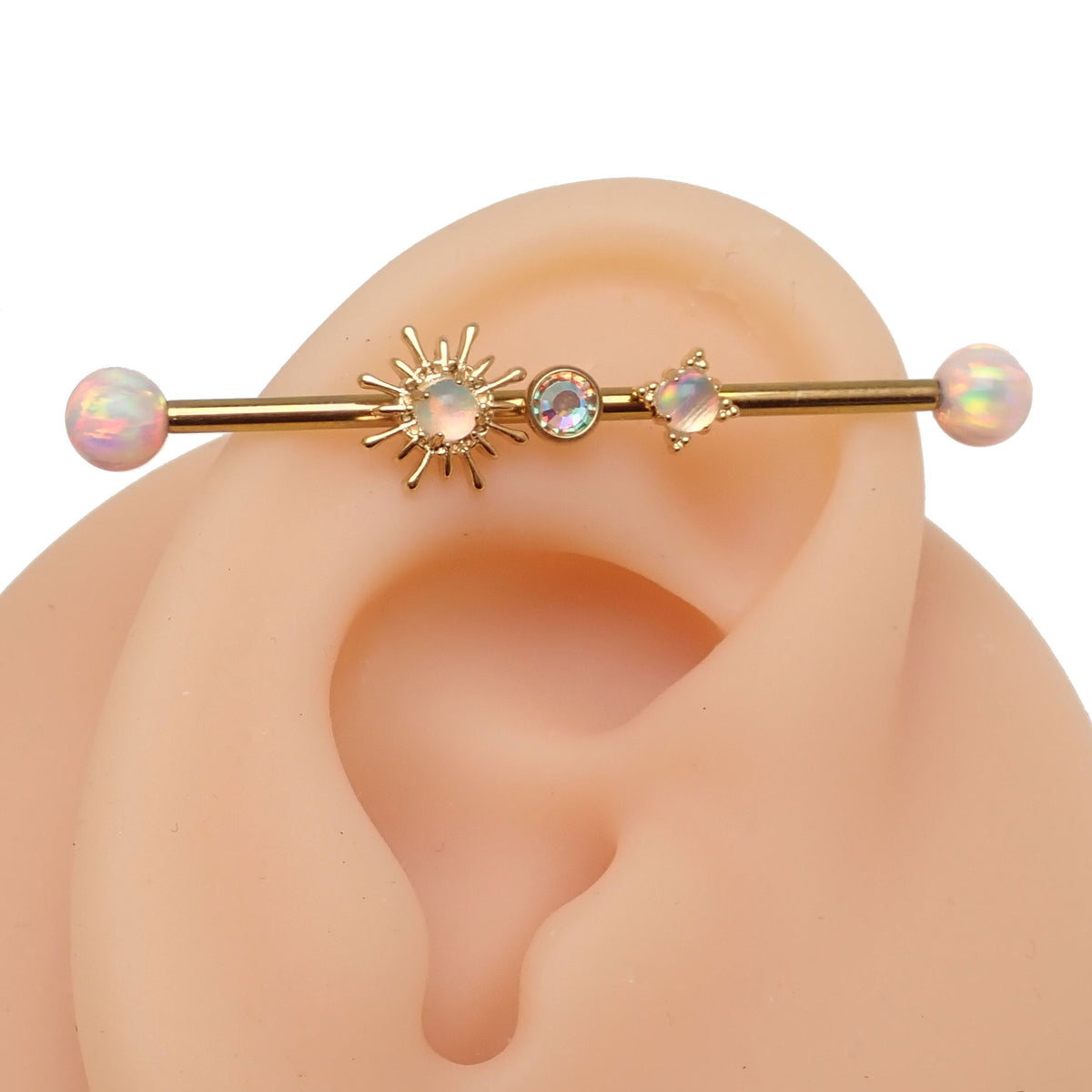 Gold 14g implant titanium Opal Sunburst Industrial ear piercing