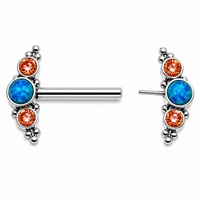 Peacock Opal & Orange CZ Push Fit Nipple Bar 16g, 14g, 12g