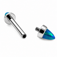 Peacock Blue Opal Cone Implant Titanium Nipple Bar 14g, 12g