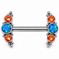 Peacock Opal & Orange CZ Push Fit Nipple Bar 16g, 14g, 12g