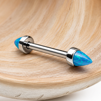 Peacock Blue Opal Cone Implant Titanium Nipple Bar 14g, 12g
