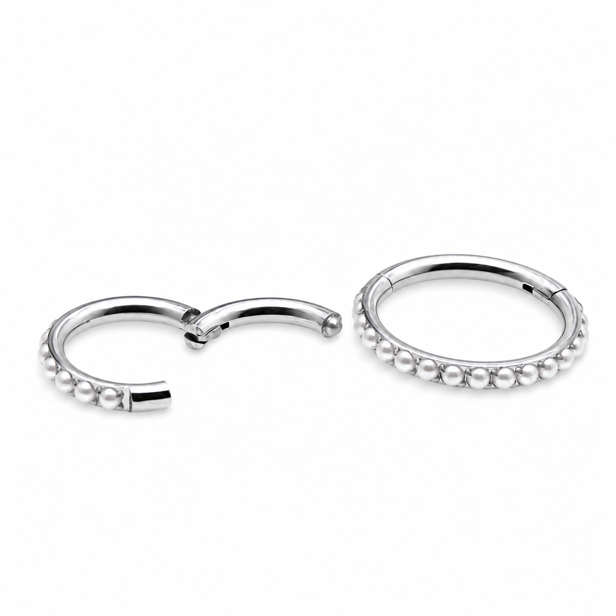 Pearl Titanium Hinged Clicker Ring 16g