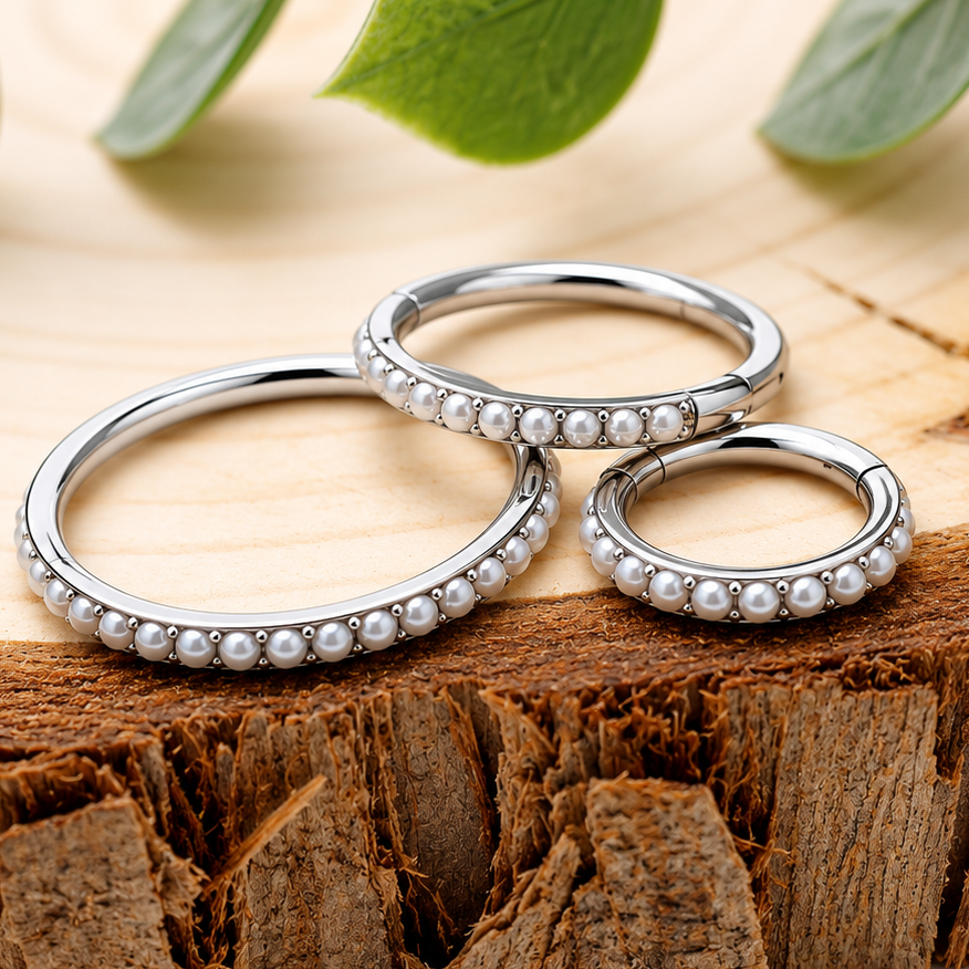 Pearl Titanium Hinged Clicker Ring 16g