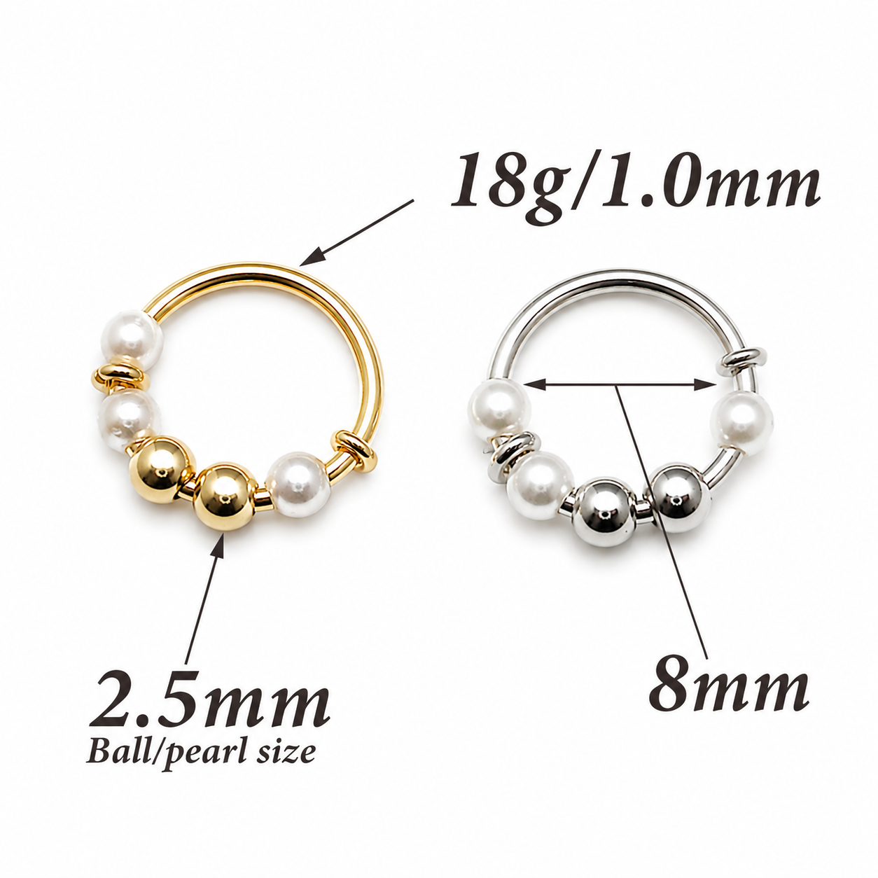 Sterling Silver pearl  Hoop 18g 8mm