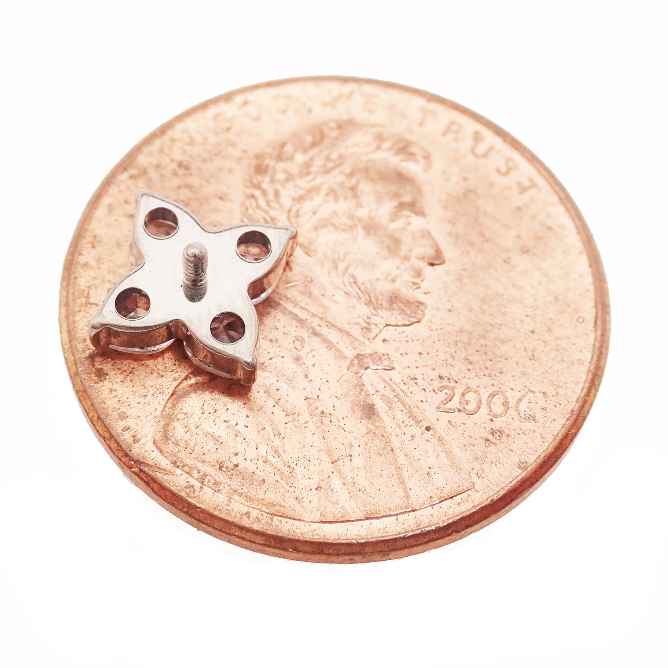 CZ Flower Titanium Flatback/ Labret Piercing 18g, 16g, 14g