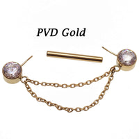 CZ Double Chain Titanium Nipple Bar 16g, 14g, 12g