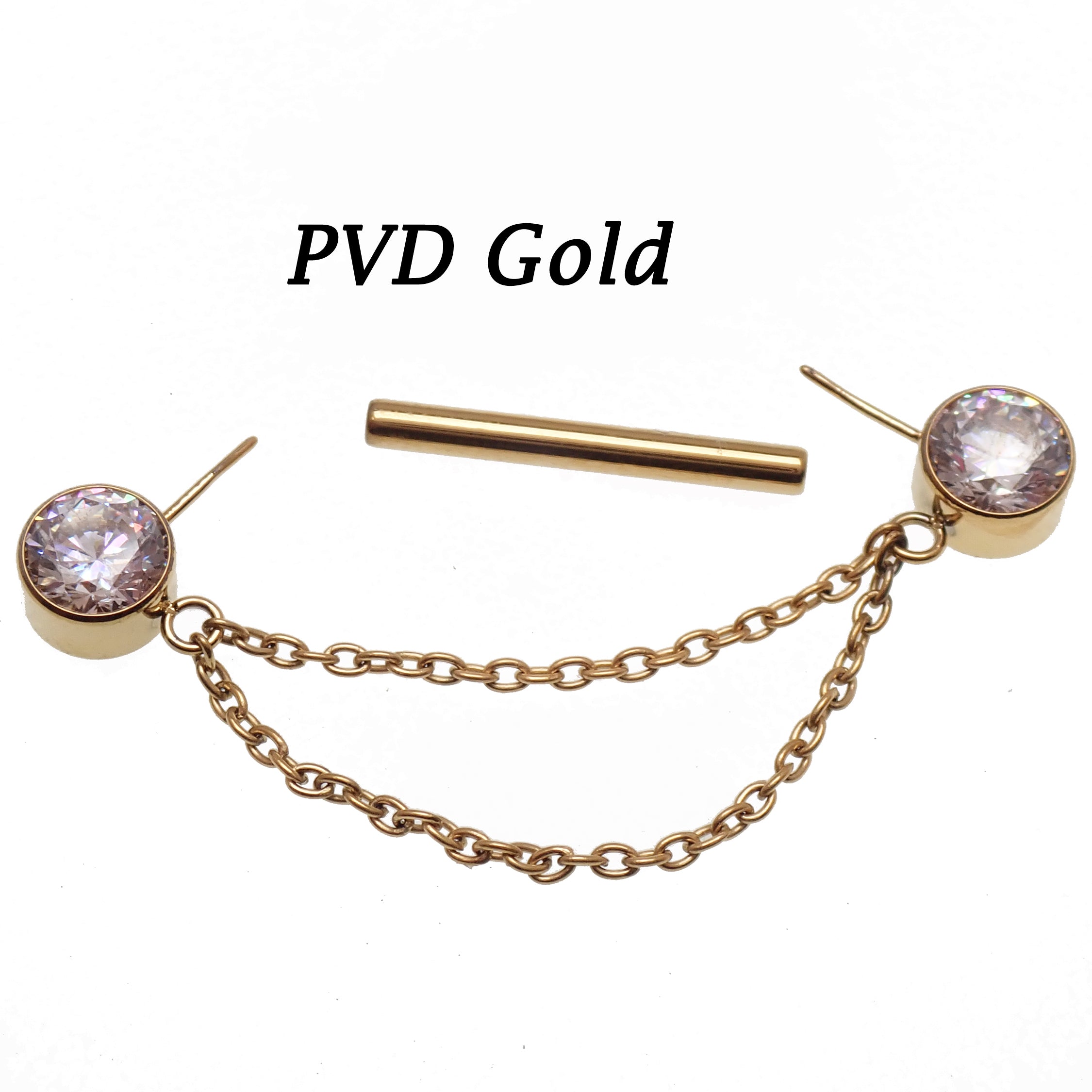 CZ Double Chain Titanium Nipple Bar 16g, 14g, 12g