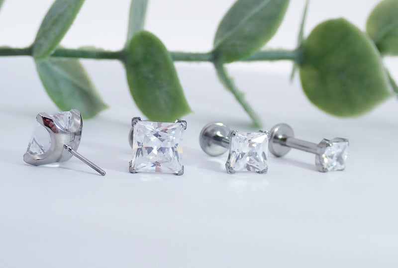 Princess Cut CZ titanium Threadless flatback