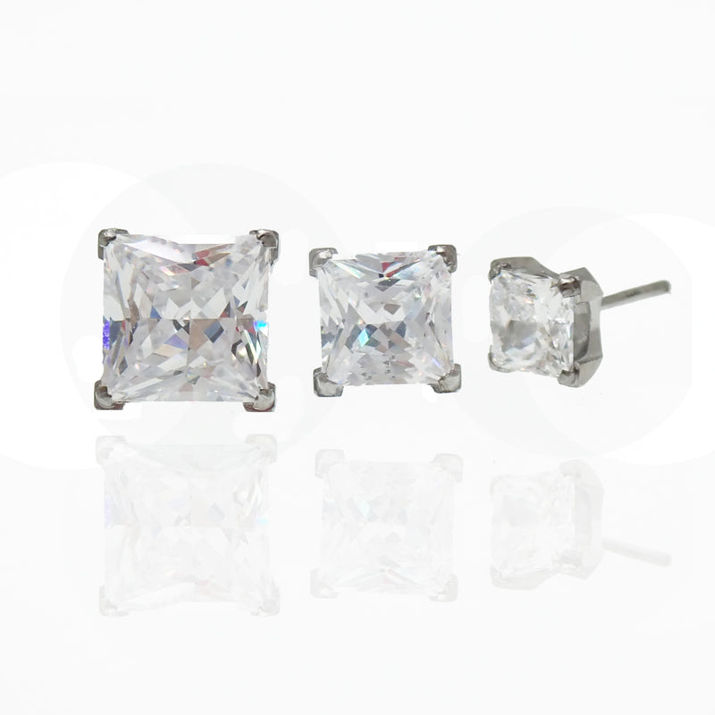 Princess Cut CZ titanium Threadless flatback