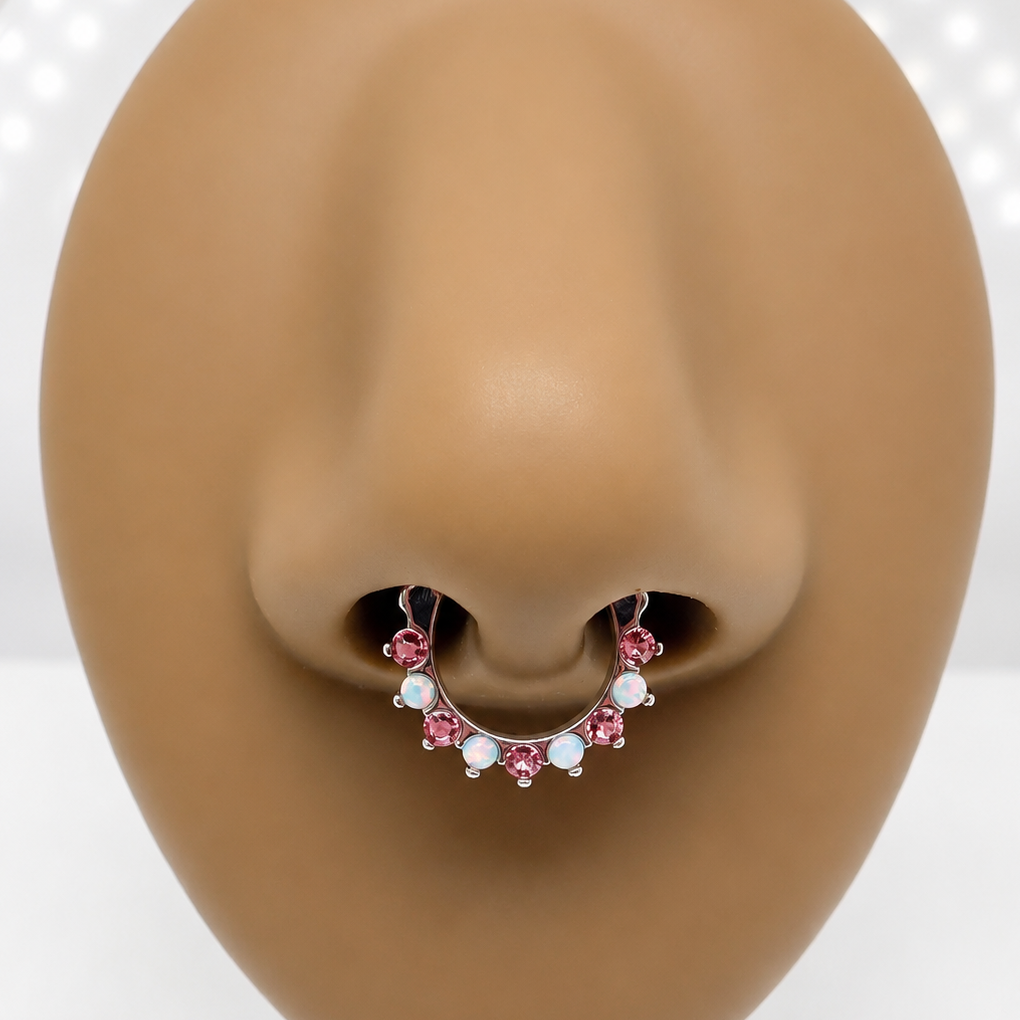 Pink CZ & Opal Lined Clicker 16g