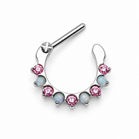 Pink CZ & Opal Lined Clicker 16g