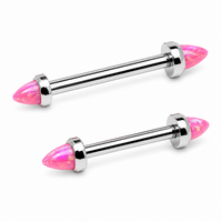 Pink Opal Cone Implant Titanium Nipple Bar 14g, 12g