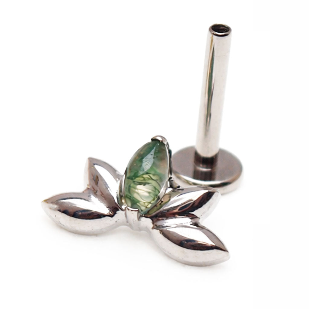 Implant Titanium Moss Agate Flatback Piercing, Internally Threaded 18g, 16g, 14g