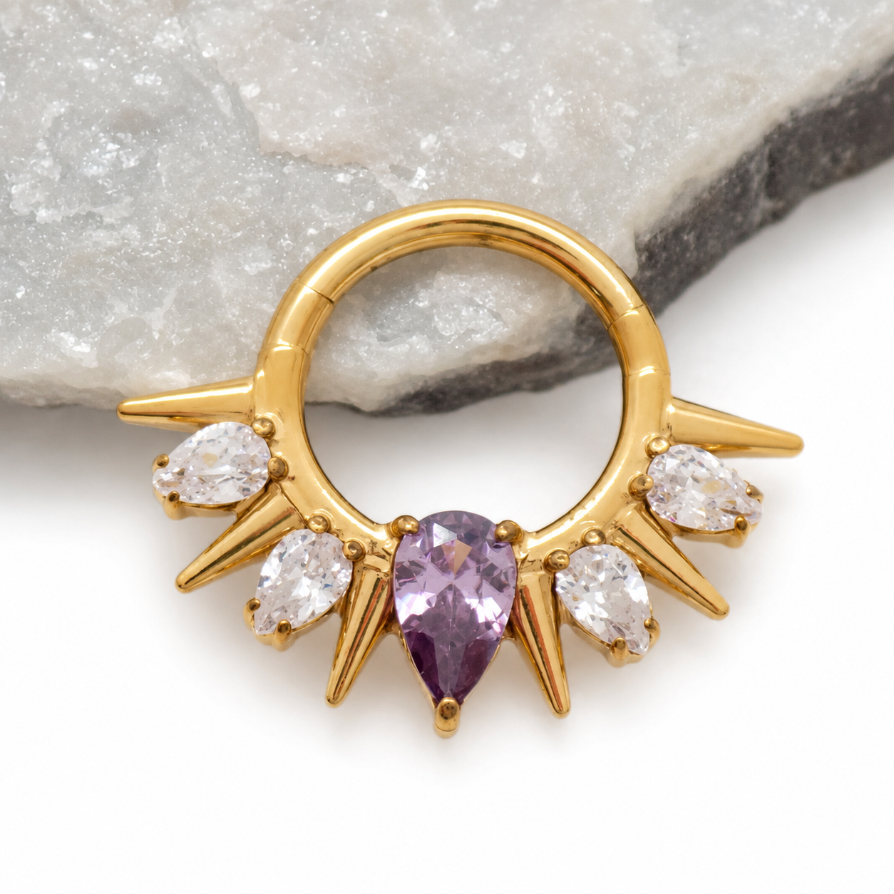 Implant Grade Titanium Clear & Purple CZ Clicker- 16g 8mm