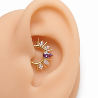 Implant Grade Titanium Clear & Purple CZ Clicker- 16g 8mm