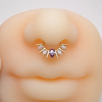Implant Grade Titanium Clear & Purple CZ Clicker- 16g 8mm