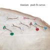 CZ Push Fit Titanium Curve Bar 18g, 16g, 14g 3mm stones