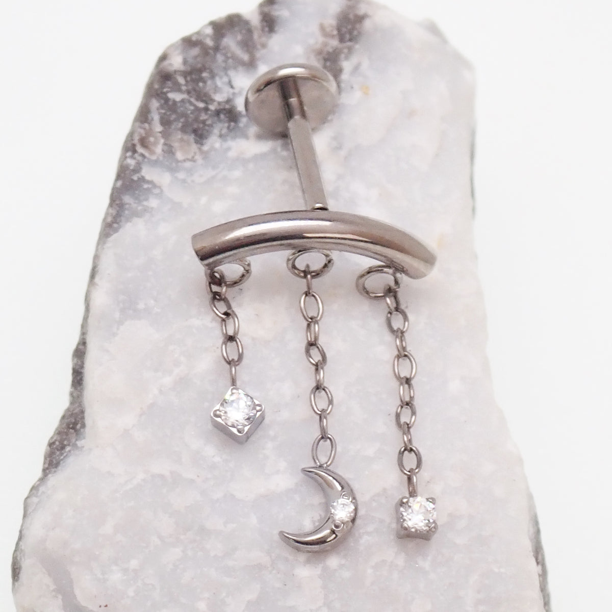 Implant Grade Titanium Dangle Moon Hidden Helix Push-Fit Flatback Piercing