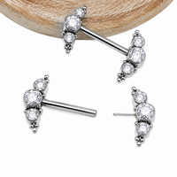Clear CZ Push Fit Implant Titanium Nipple Bar 16g, 14g, 12g