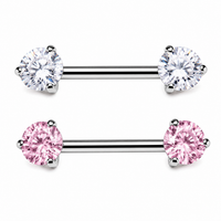 Push Fit Threadless Nipple Bar CZ ,12g,14g, 16g,