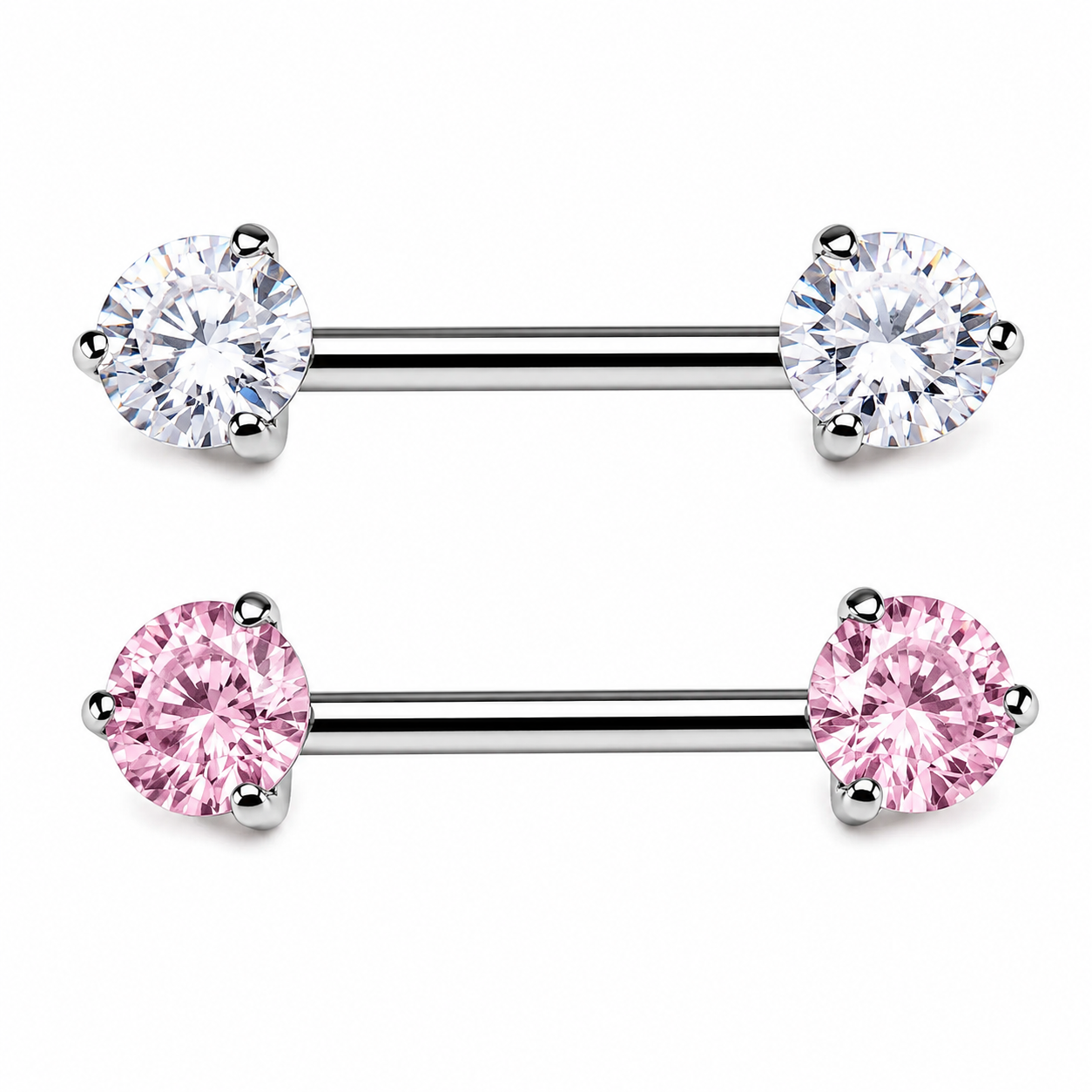 Push Fit Threadless Nipple Bar CZ ,12g,14g, 16g,