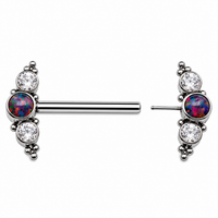 Dark Space Opal & Clear CZ Push Fit Nipple Bar 16g, 14g, 12g