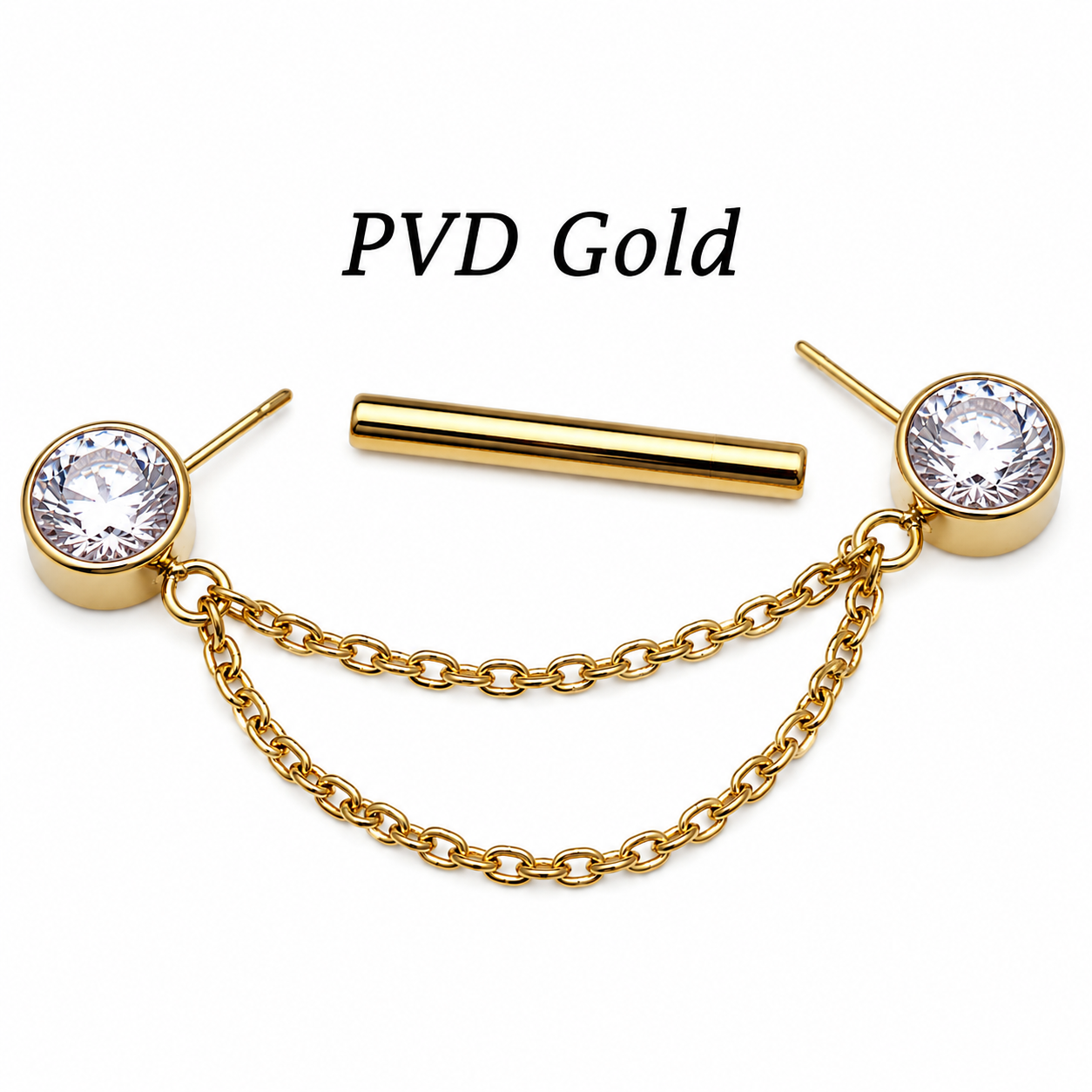 CZ Double Chain Titanium Nipple Bar 16g, 14g, 12g