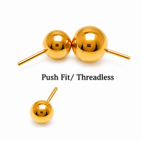 24Kt gold PVD titanium threadless ball top with flat back, featuring a push-fit design by Body Clickers.