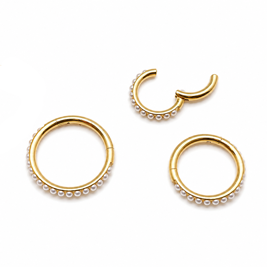 Pearl PVD Titanium Hinged Clicker Ring 16g