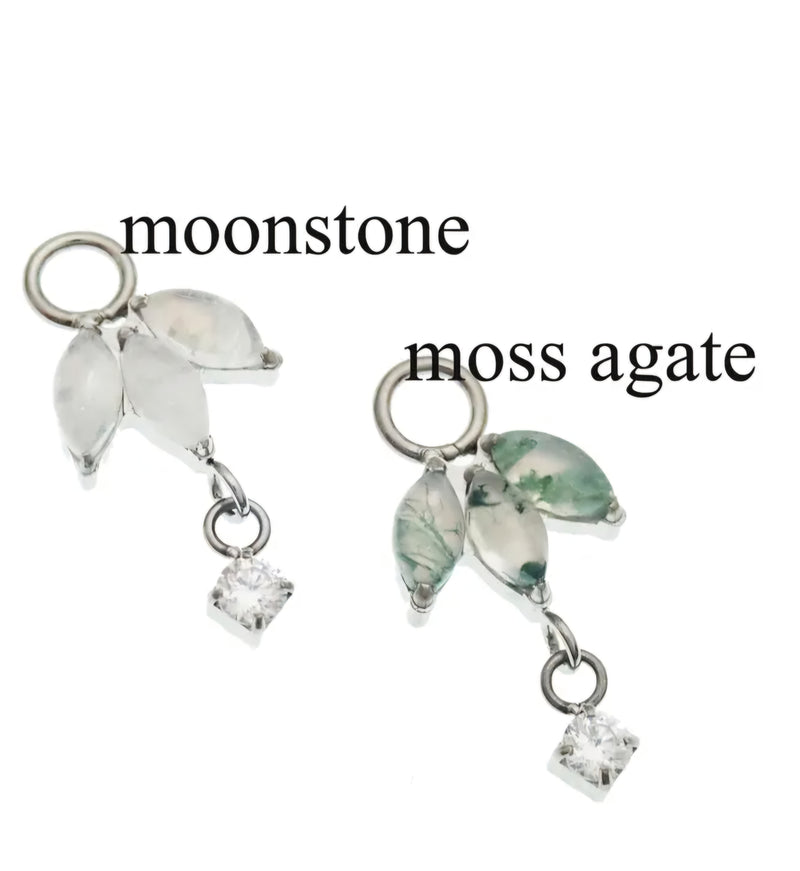 Titanium Implant Charm: Moss Agate or Moonstone, Fits 12g (Sold Separately)