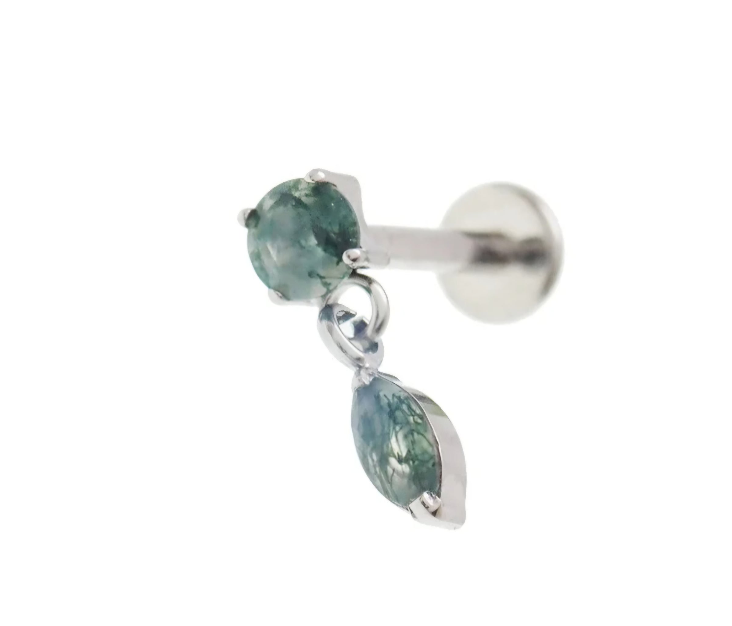 Titanium Push-Fit drop  Piercing Moss Agate |