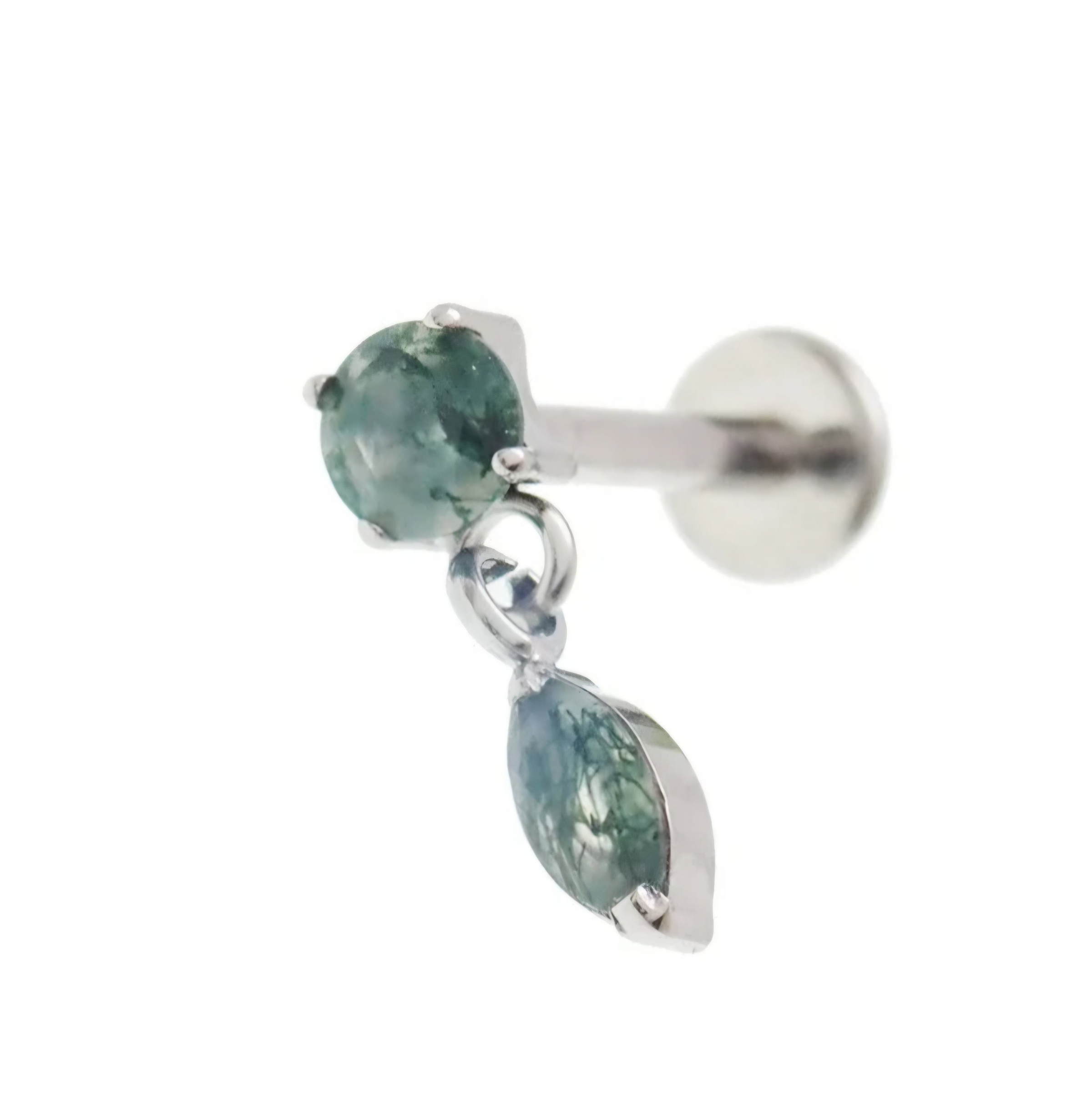 Titanium Push-Fit drop  Piercing Moss Agate |