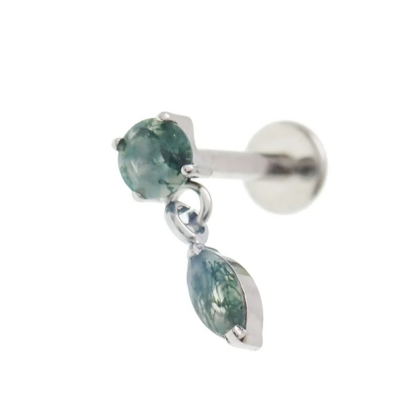 Titanium Push-Fit drop  Piercing Moss Agate |