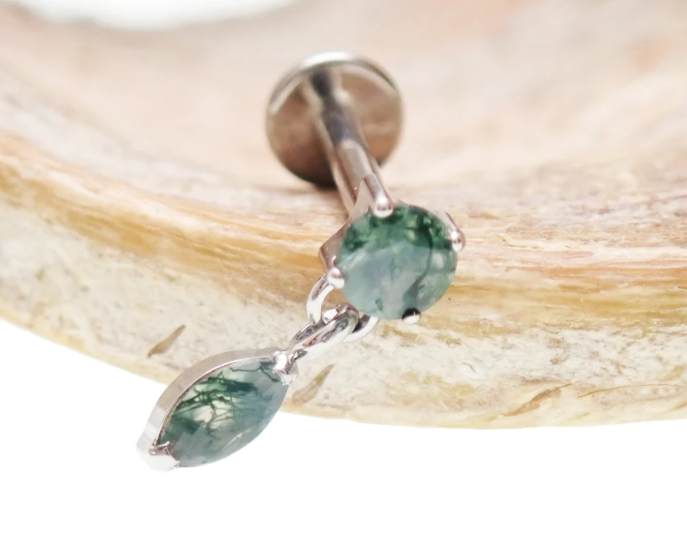 Titanium Push-Fit drop  Piercing Moss Agate |