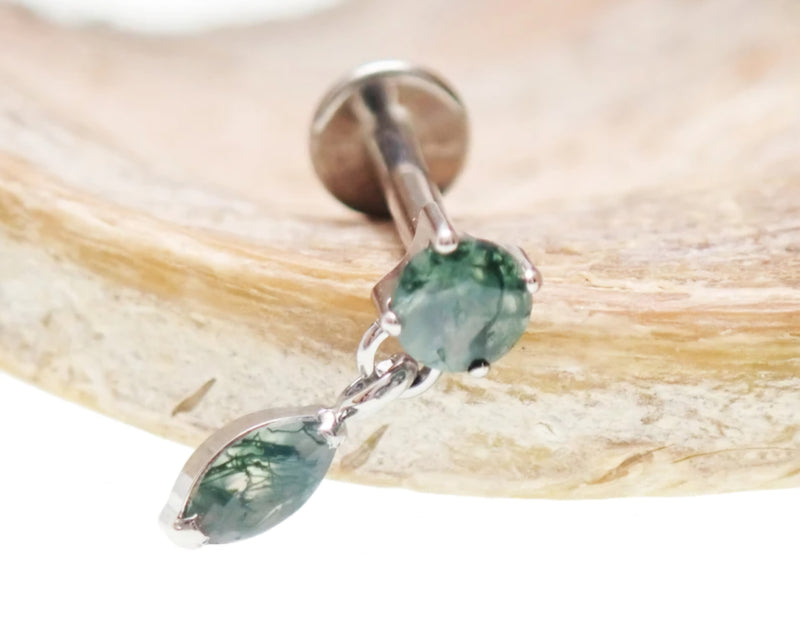 Titanium Push-Fit drop  Piercing Moss Agate |