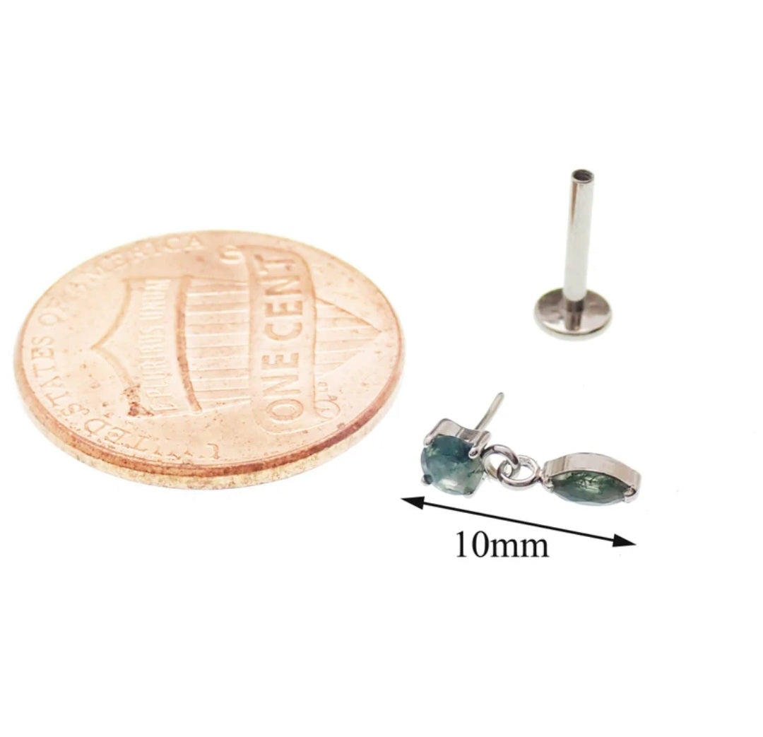 Titanium Push-Fit drop  Piercing Moss Agate |