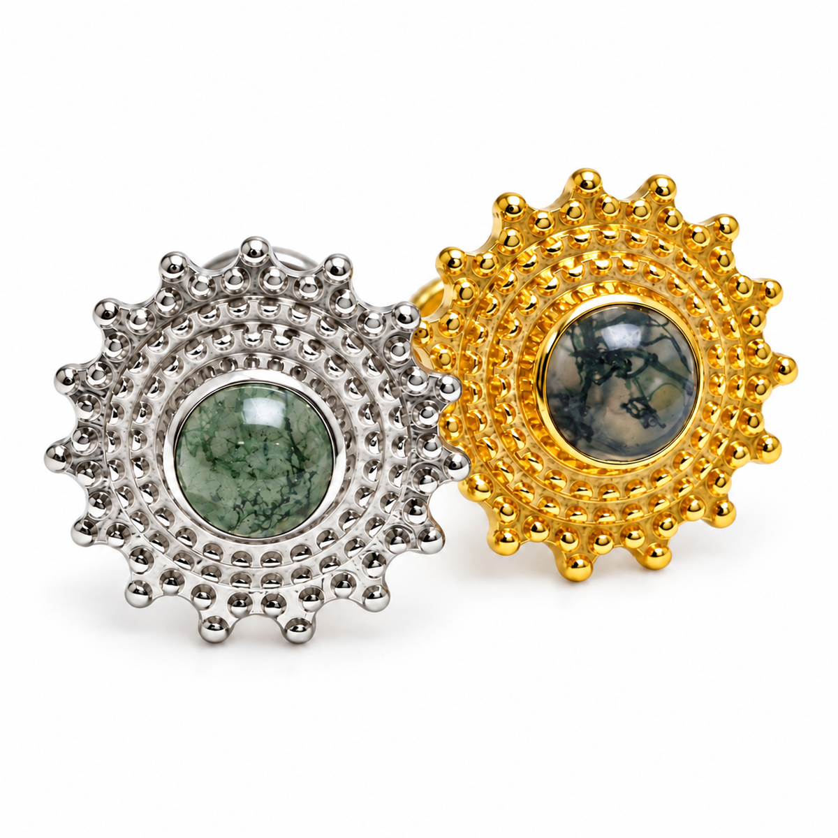 Implant Grade Titanium Moss Agate Push-Fit Flatback Piercing
