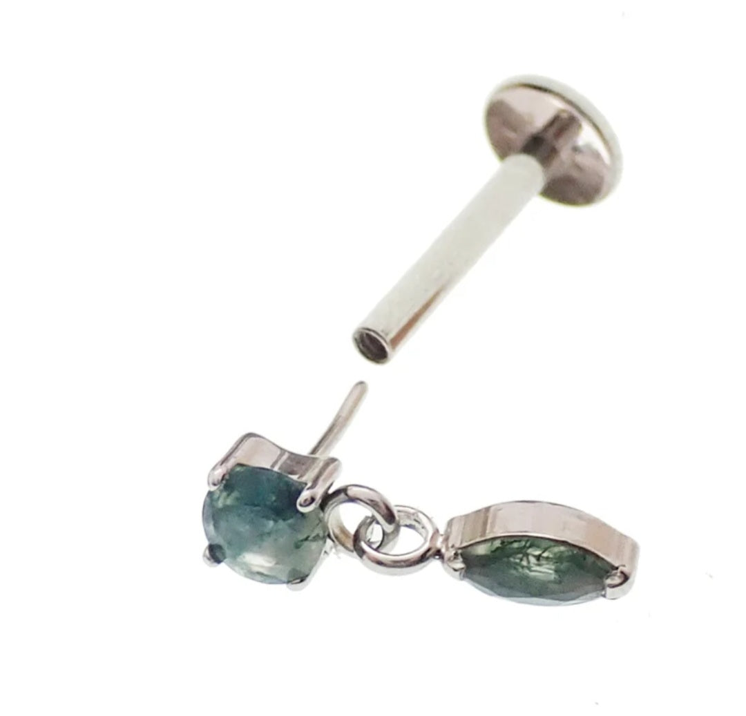 Titanium Push-Fit drop  Piercing Moss Agate |