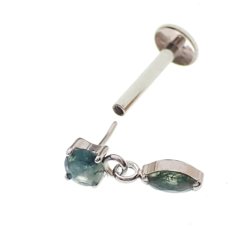 Titanium Push-Fit drop  Piercing Moss Agate |
