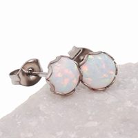 Implant grade Titanium 6mm Round White Opal Earrings- Pair 20g